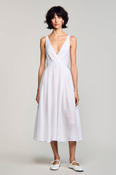 Weißes A-Linie Midikleid mit V-Ausschnitt